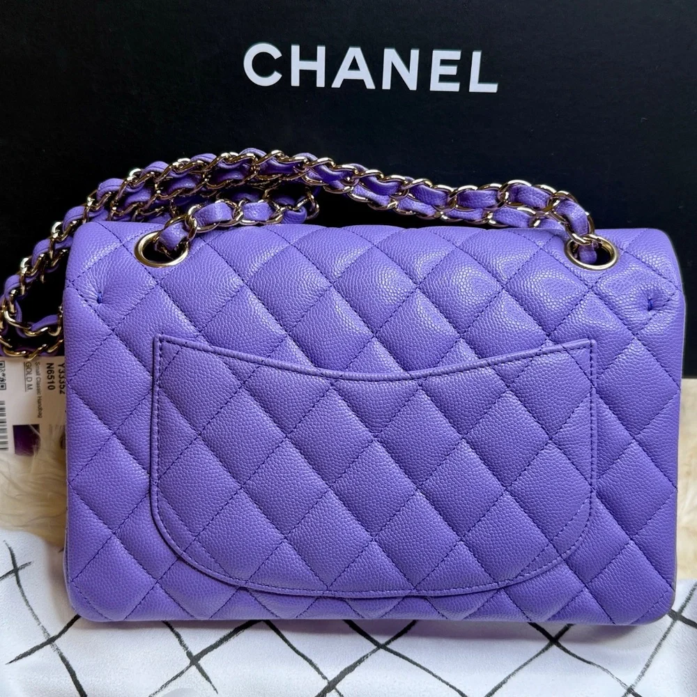NEW Chanel 20S Lilac Caviar Small Classic Flap Bag Light Gold Hardware RARE